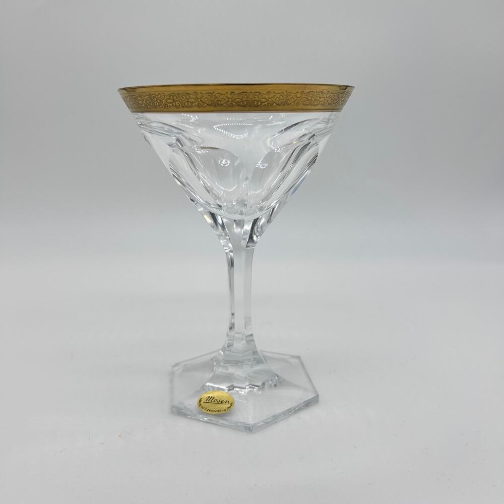 Moser Gold Rimmed Martini Cocktail Glass Single FLAWED Bohemian Art Deco Glass